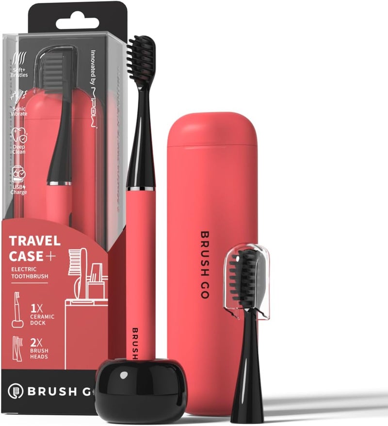 MiPow Slim Pro i4 Electric Toothbrush Rechargeable Smart Ultra Sonic 3 Modes Magnetic Travel Case &Ceramic Dock, 60Day Long Battery Soft Bristles 2Heads IPX7 Waterproof,Color-(Pink) - Image 1